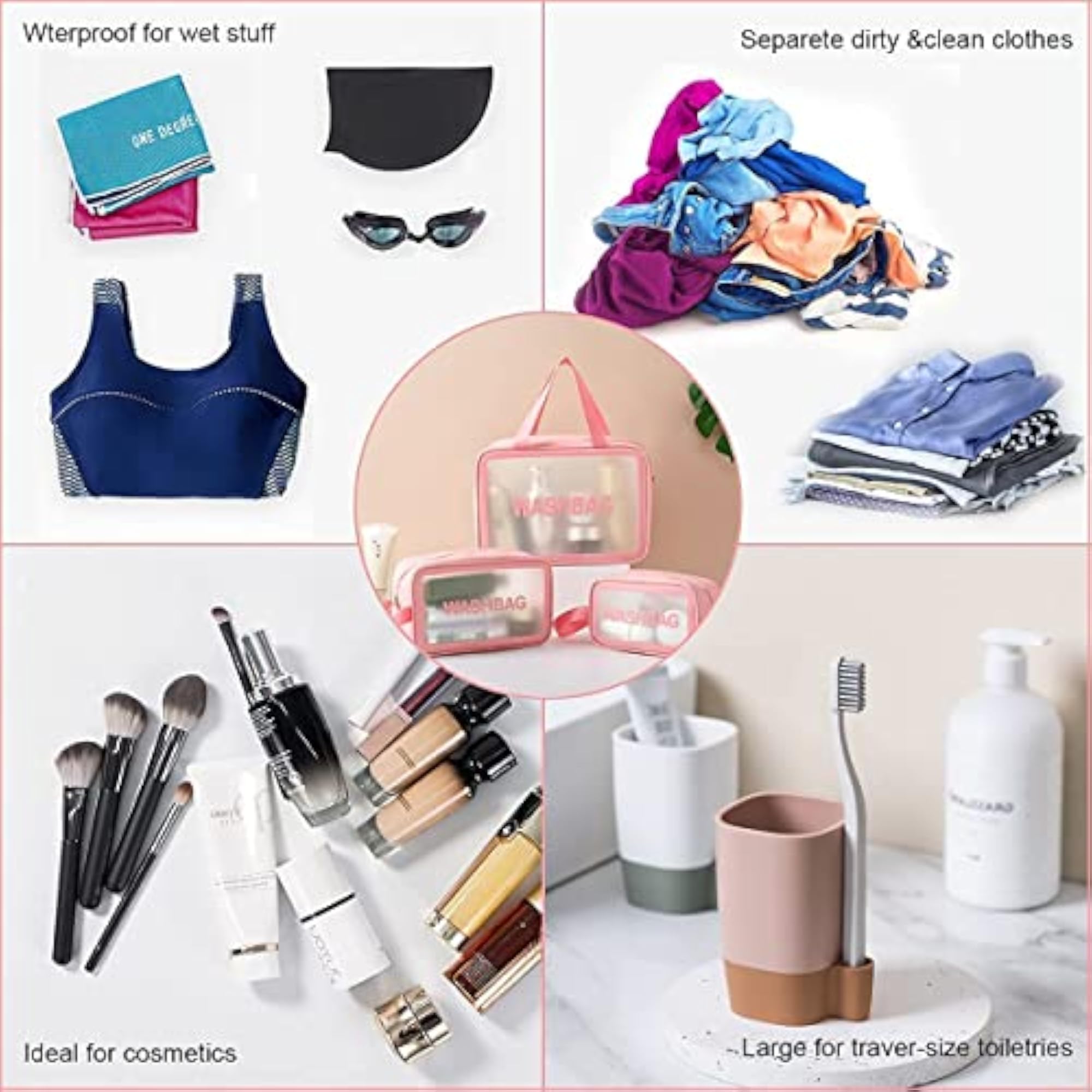 Travel Makeup Pouch Set, 3PCS Cosmetic Organizer Bag